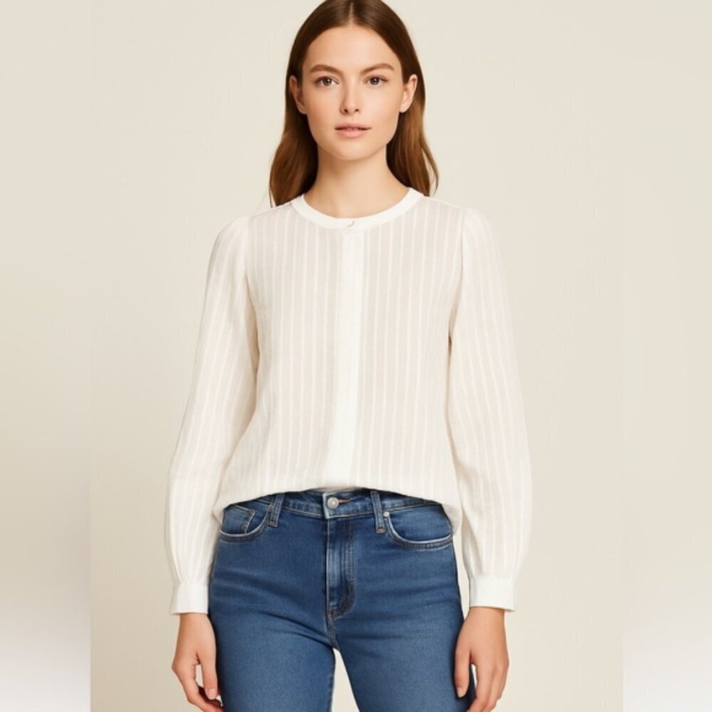 Joie Rashelda B Porcelain White Sheer Striped Blouse Women’s Size S